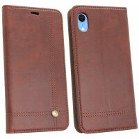 Elegante Buch-Tasche Hülle für iPhone XR in Braun Leder Optik "Prestige" Wallet Book-Style Schale cofi1453®