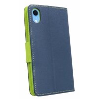 Elegante Buch-Tasche Hülle für iPhone XR in Blau Leder Optik Wallet Book-Style Schale cofi1453®