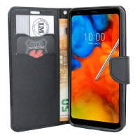 Elegante Buch-Tasche Hülle für das LG Q STYLUS in Schwarz Leder Optik Wallet Book-Style Cover Schale cofi1453®