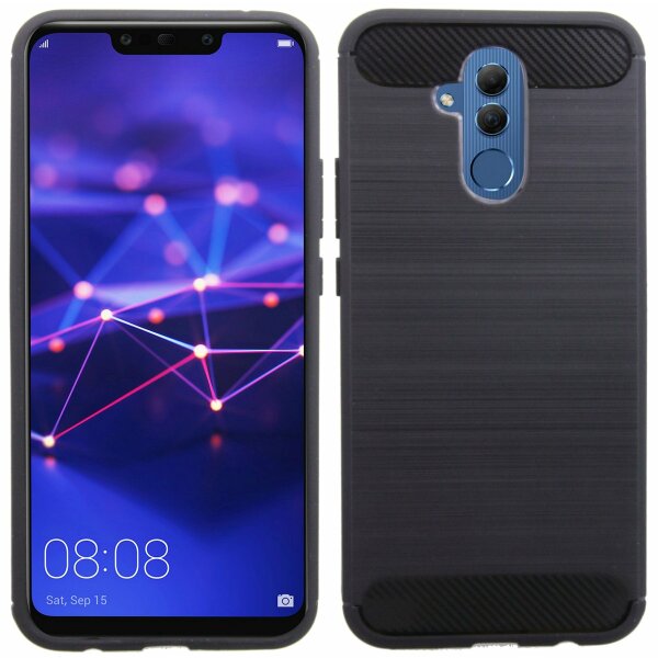 Huawei Mate 20 Lite // Silikon Hülle Tasche Case Zubehör Gummi Bumper Schale Schutzhülle in Carbon-Schwarz @cofi1453®