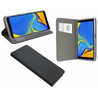 Elegante Buch-Tasche Hülle Smart Magnet für Das SAMSUNG GALAXY A7 2018 (A750F) Leder Optik Wallet Book-Style Cover Schale in Schwarz @cofi1453®