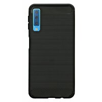 Samsung Galaxy A7 2018 (A750F) // Silikon Hülle Tasche Case Zubehör Gummi Bumper Schale Schutzhülle in Carbon-Schwarz @cofi1453®