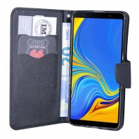 Elegante Buch-Tasche Hülle Fancy für das Samsung Galaxy A7 2018 ( A750F ) in Schwarz Wallet Book-Style Schale @ cofi1453®