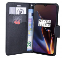 Elegante Buch-Tasche Hülle für OnePlus 6T Schwarz Leder Optik Wallet Book-Style Schale cofi1453®