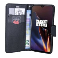 Elegante Buch-Tasche Hülle für OnePlus 6T Schwarz Leder Optik Wallet Book-Style Schale cofi1453®