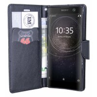 Elegante Buch-Tasche Hülle für das Sony Xperia XA2 PLUS in Schwarz Leder Optik Wallet Book-Style Cover Schale @ cofi1453®