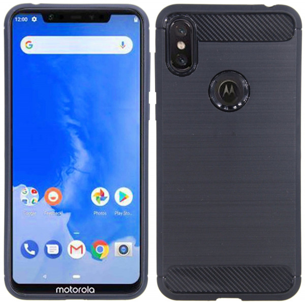 Motorola One // Silikon Hülle Tasche Case Zubehör Gummi Bumper Schale Schutzhülle in Carbon-Schwarz @cofi1453®