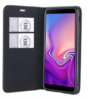 Elegante Buch-Tasche Hülle für Samsung Galaxy J6+ Plus (J610F) Schwarz Leder Optik "Prestige" Wallet Book-Style Schale cofi1453®
