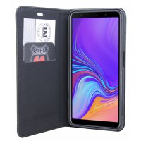 Elegante Buch-Tasche Hülle für Samsung Galaxy A7 2018 (A750F) Schwarz Leder Optik "Prestige" Wallet Book-Style Schale cofi1453®