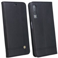 Elegante Buch-Tasche Hülle für Samsung Galaxy A7 2018 (A750F) Schwarz Leder Optik "Prestige" Wallet Book-Style Schale cofi1453®