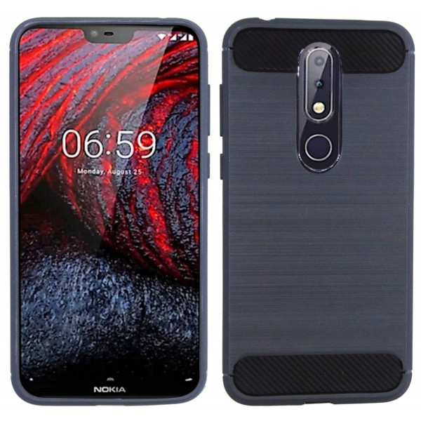 Nokia 6.1 Plus (2018) // Silikon Hülle Tasche Case Zubehör Gummi Bumper Schale Schutzhülle in Carbon-Schwarz @cofi1453®