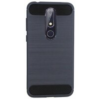 Nokia 6.1 Plus (2018) // Silikon Hülle Tasche Case Zubehör Gummi Bumper Schale Schutzhülle in Carbon-Schwarz @cofi1453®