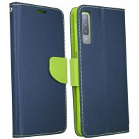 Elegante Buch-Tasche Hülle Fancy für das Samsung Galaxy A7 2018 ( A750F ) in Blau-Grün Wallet Book-Style Schale @ cofi1453®