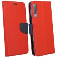 Elegante Buch-Tasche Hülle Fancy für das Samsung Galaxy A7 2018 ( A750F ) in Rot-Blau Wallet Book-Style Schale @ cofi1453®