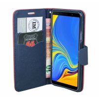 Elegante Buch-Tasche Hülle Fancy für das Samsung Galaxy A7 2018 ( A750F ) in Rot-Blau Wallet Book-Style Schale @ cofi1453®