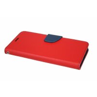 Elegante Buch-Tasche Hülle Fancy für das Samsung Galaxy A7 2018 ( A750F ) in Rot-Blau Wallet Book-Style Schale @ cofi1453®