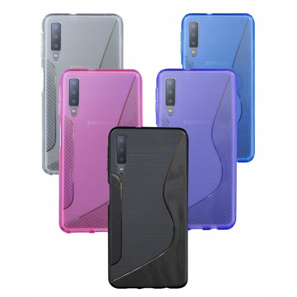 Samsung Galaxy A7 2018 ( A750F ) // S-Line TPU SchutzHülle Silikon Hülle Silikonschale Case Cover Zubehör Bumper in Schwarz @ cofi1453®