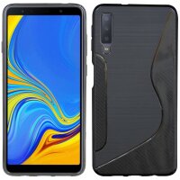 Samsung Galaxy A7 2018 ( A750F ) // S-Line TPU SchutzHülle Silikon Hülle Silikonschale Case Cover Zubehör Bumper in Schwarz @ cofi1453®