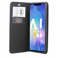 Elegante Buch-Tasche Hülle für Huawei Mate 20 Pro Schwarz Leder Optik "Prestige" Wallet Book-Style Schale cofi1453®