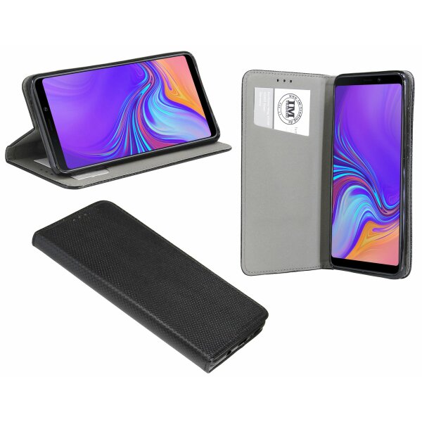 Elegante Buch-Tasche Hülle für Samsung Galaxy A9 2018 (A920F) Schwarz Leder Optik "Smart" Wallet Book-Style Schale cofi1453®