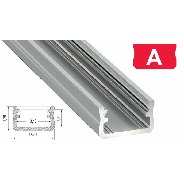 PD-A 1 Meter LED Aluminium Profil 16x9mm Silber eloxiert für 12mm LED Streifen