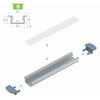 LED Aluminium Profil PD-B 1 Meter Aluprofil Leiste 16 x 9mm Silber eloxiert für 12mm LED Streifen inkl. Endkappen