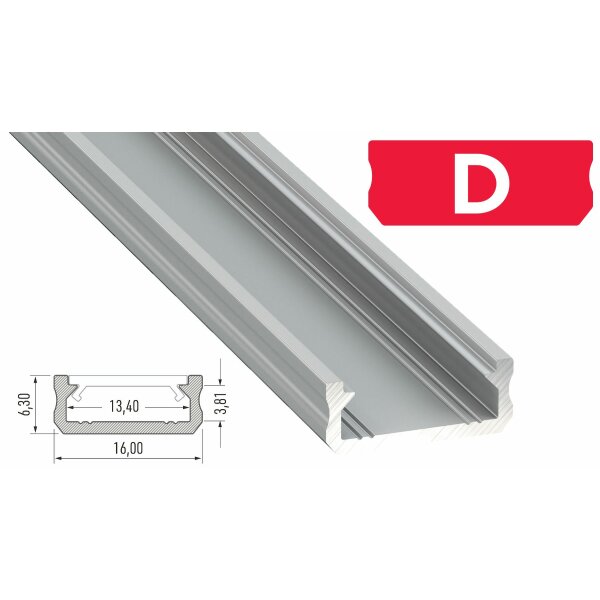 LED Aluminium Profil PD-D 1 Meter Aluprofil Leiste 16 x 6mm Silber eloxiert für 12mm LED Streifen inkl. Endkappen