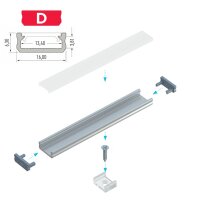 LED Aluminium Profil PD-D 1 Meter Aluprofil Leiste 16 x 6mm Silber eloxiert für 12mm LED Streifen inkl. Endkappen