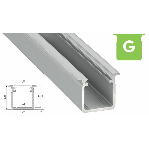 LED Aluminium Profil PD-G 1 Meter Aluprofil Leiste 17 x 18mm Silber eloxiert für 12mm LED Streifen inkl. Endkappen