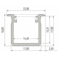 LED Aluminium Profil PD-G 1 Meter Aluprofil Leiste 17 x 18mm Silber eloxiert für 12mm LED Streifen inkl. Endkappen