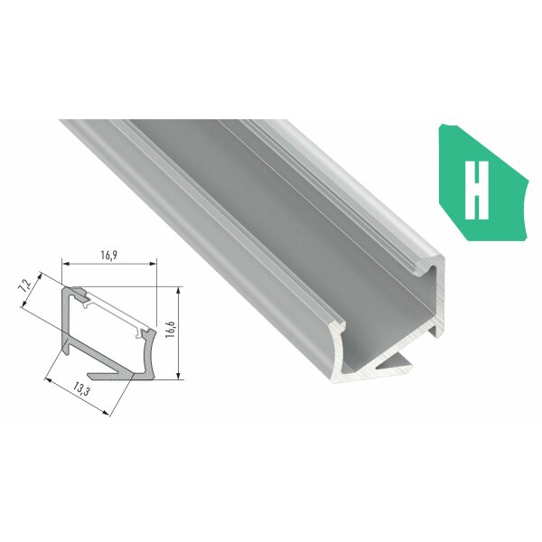 LED Aluminium Eckprofil PD-H 1 Meter Aluprofil Leiste Silber eloxiert für 12mm LED Streifen inkl. Endkappen