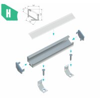 LED Aluminium Eckprofil PD-H 1 Meter Aluprofil Leiste Silber eloxiert für 12mm LED Streifen inkl. Endkappen