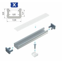 LED Aluminium Profil PD-X 1 Meter Aluprofil Leiste 12 x 8mm Silber eloxiert für 8mm LED Streifen inkl. Endkappen