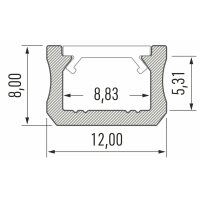 LED Aluminium Profil PD-X 1 Meter Aluprofil Leiste 12 x 8mm Silber eloxiert für 8mm LED Streifen inkl. Endkappen