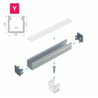 LED Aluminium Profil PD-Y 1 Meter Aluprofil Leiste 17 x 18mm Silber eloxiert für 12mm LED Streifen inkl. Endkappen