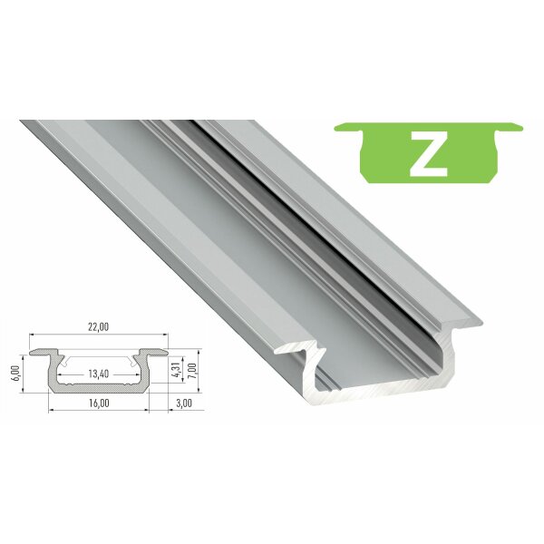 LED Aluminium Profil PD-Z 1 Meter Aluprofil Leiste 16 x 7mm Silber eloxiert für 12mm LED Streifen inkl. Endkappen