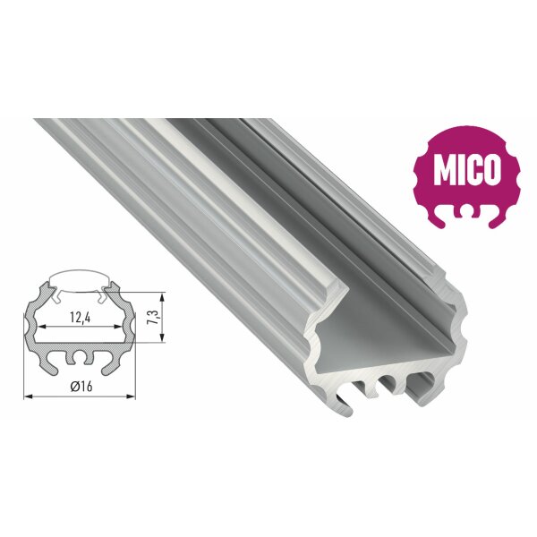 LED Aluminium Eckprofil Mico 1 Meter Aluprofil Leiste Silber eloxiert für 12mm LED Streifen inkl. Endkappen