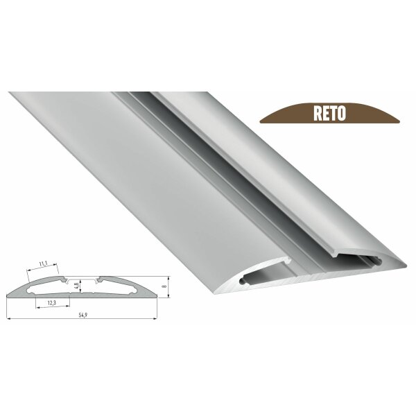 LED Aluminium Profil Reto 1 Meter Aluprofil Leiste 55 x 8mm Silber eloxiert für 10mm LED Streifen inkl. Endkappen