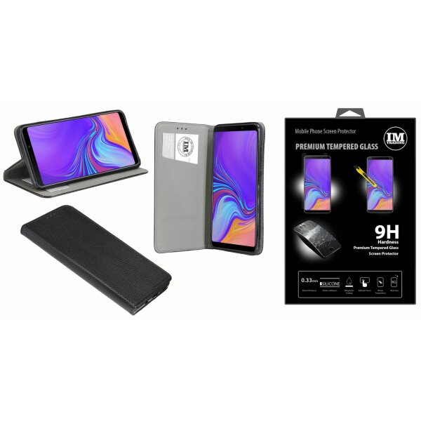 Samsung Galaxy A9 2018 A920F Tasche Flip Case Schutzhülle Schwarz + Glas