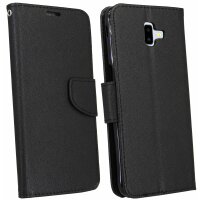 Samsung Galaxy J6+ Plus J610F Tasche Flip Case Schutzhülle Schwarz + Glas