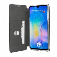 Buch Tasche "Elegance" kompatibel mit Huawei Mate 20 Handy Hülle Etui Brieftasche Schutzhülle mit Standfunktion, Kartenfach Schwarz @cofi1453®