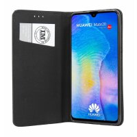 cofi1453® Buch Tasche "Smart" kompatibel mit Huawei Mate 20 Handy Hülle Etui Brieftasche Schutzhülle mit Standfunktion, Kartenfach Schwarz