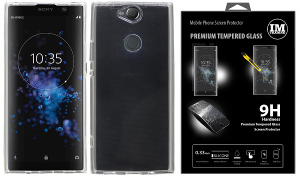 Hülle Silikon Case Tasche Cover + 9H Schutz Panzerfolie Glas kompatibel mit Sony Xperia XA2 Plus @cofi1453®