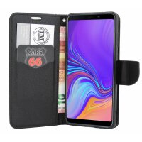 cofi1453® Buch Tasche "Fancy" kompatibel mit SAMSUNG GALAXY A9 2018 (A920F) Handy Hülle Etui Brieftasche Schutzhülle mit Standfunktion, Kartenfach Schwarz