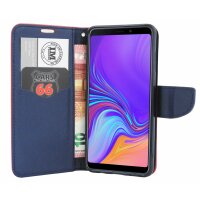 cofi1453® Buch Tasche "Fancy" kompatibel mit SAMSUNG GALAXY A9 2018 (A920F) Handy Hülle Etui Brieftasche Schutzhülle mit Standfunktion, Kartenfach Rot-Blau