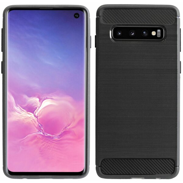 cofi1453® Silikon Hülle Carbon kompatibel mit SAMSUNG GALAXY S10 (G973F) TPU Case Soft Handyhülle Cover Schutzhülle Schwarz