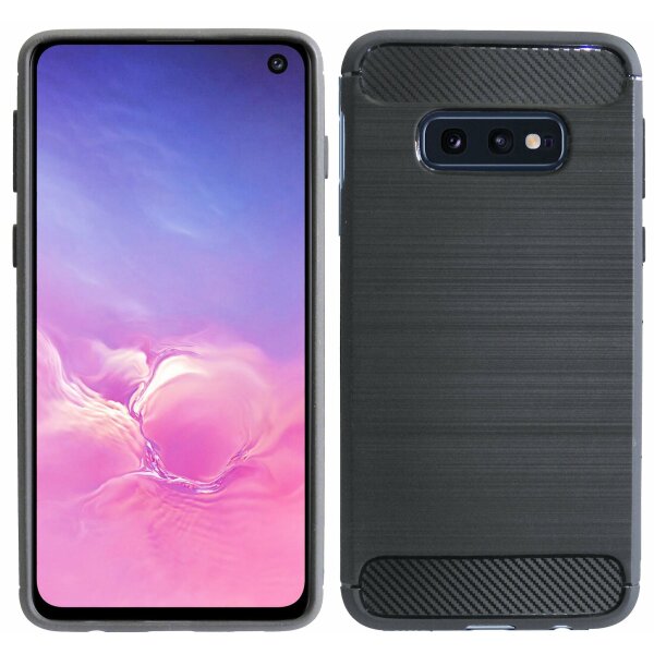 cofi1453® Silikon Hülle Carbon kompatibel mit SAMSUNG GALAXY S10e (G970F) TPU Case Soft Handyhülle Cover Schutzhülle Schwarz