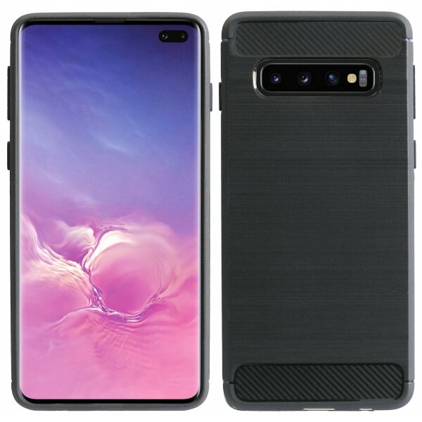 cofi1453® Silikon Hülle Carbon kompatibel mit SAMSUNG GALAXY S10 PLUS (G975F) TPU Case Soft Handyhülle Cover Schutzhülle Schwarz