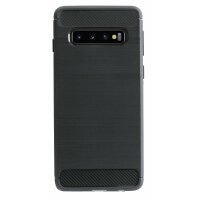 cofi1453® Silikon Hülle Carbon kompatibel mit SAMSUNG GALAXY S10 PLUS (G975F) TPU Case Soft Handyhülle Cover Schutzhülle Schwarz