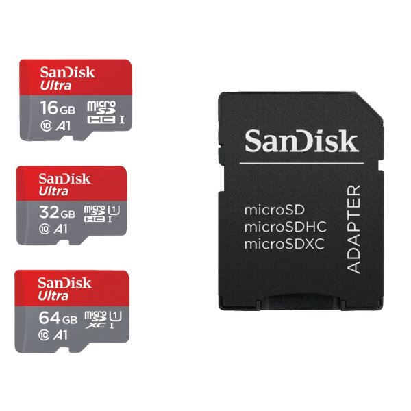 SanDisk MicroSD Speicherkarte 16GB 32GB 64GB mit Adapter